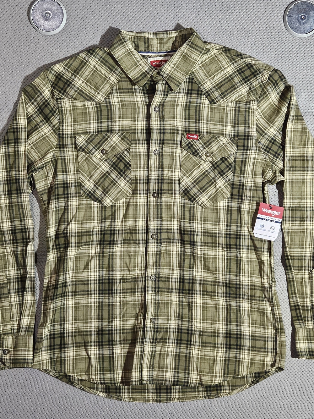 Wrangler Olive and Black Plaid Casual Button-Down Shirt